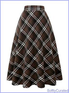 Women's Long Plaid High Waist A-Line Pleated Tartan Winter Skirt